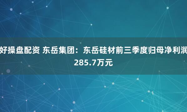 好操盘配资 东岳集团:东岳硅材前三季度归母净利润285.7万元